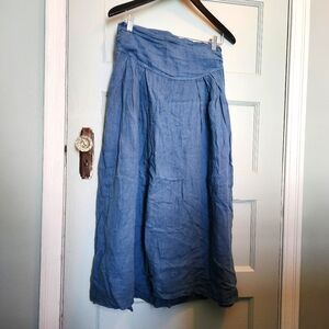 100% Linen Long Skirt Medium Blue